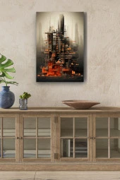 Modernist Binalar Futuristik Çizim Yağlı Kanvas Tablo thumbnail 1