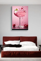 Pembe Kiraz Detaylı Kokteyl Yağlı Kanvas Tablo thumbnail 3