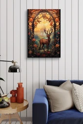 Çiçekler ve Kubizm Geyik Yağlı Kanvas Tablo thumbnail 4