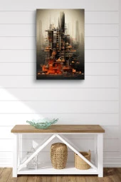Modernist Binalar Futuristik Çizim Yağlı Kanvas Tablo thumbnail 2