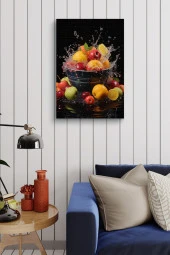 Siyah Arka Plan Kovadaki Meyveler Yağlı Kanvas Tablo thumbnail 3