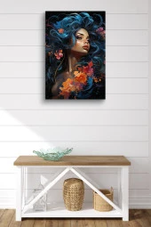 Mavi Saçlı Dalgalı Kadın Yağlı Kanvas Tablo thumbnail 2