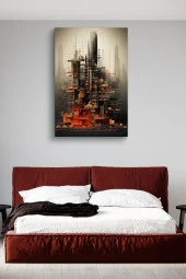 Modernist Binalar Futuristik Çizim Yağlı Kanvas Tablo thumbnail 3