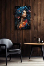 Mavi Saçlı Dalgalı Kadın Yağlı Kanvas Tablo thumbnail 6