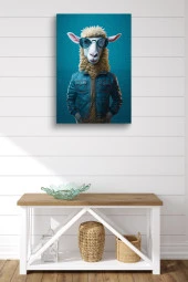 Modernist Mavi Deri Ceket Giymiş Koyun Yağlı Kanvas Tablo - 2