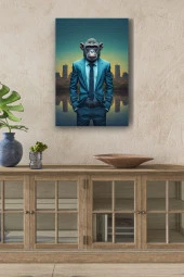 Takım Elbiseli Maymun Metropol Yağlı Kanvas Duvar Tablosu thumbnail 1