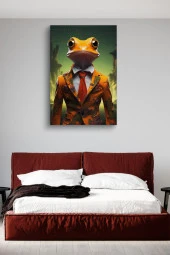 Kıyafet Giymiş Sarı Kurbağa Yağlı Kanvas Tablo thumbnail 3