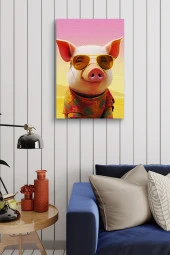 Kıyafet Giymiş Domuz Yağlı Kanvas Tablo thumbnail 3