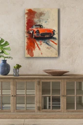 Turuncu Klasik Retro Araba Kanvas Tablo thumbnail 1