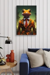 Kıyafet Giymiş Sarı Kurbağa Yağlı Kanvas Tablo thumbnail 4