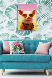 Kıyafet Giymiş Domuz Yağlı Kanvas Tablo thumbnail 4