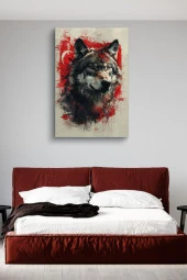 Türk Bayrağı Detaylı İri Kurt Yağlı Kanvas Tablo thumbnail 3