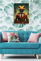 Kıyafet Giymiş Sarı Kurbağa Yağlı Kanvas Tablo thumbnail 5