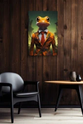 Kıyafet Giymiş Sarı Kurbağa Yağlı Kanvas Tablo thumbnail 6