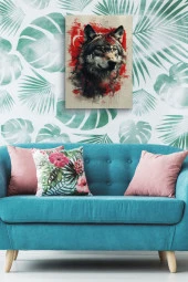 Türk Bayrağı Detaylı İri Kurt Yağlı Kanvas Tablo thumbnail 5