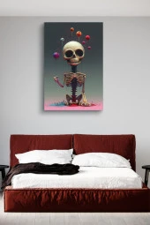 Balonlu Kemikten Mutlu İskelet Yağlı Kanvas Tablo thumbnail 3