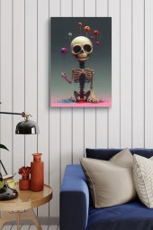 Balonlu Kemikten Mutlu İskelet Yağlı Kanvas Tablo thumbnail 4
