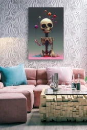 Balonlu Kemikten Mutlu İskelet Yağlı Kanvas Tablo thumbnail 6