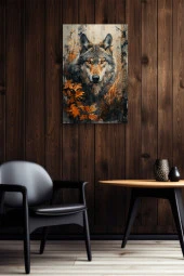 Yapraklar Arasındaki Yalnız Kurt Yağlı Kanvas Tablo thumbnail 6