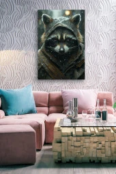 Keskin Bakışlı Rakun Yağlı Kanvas Tablo thumbnail 6