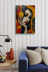 Kadın Kubizm Sanatsal Çizim Yağlı Kanvas Tablo thumbnail 3