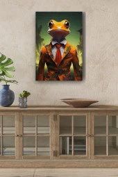 Kıyafet Giymiş Sarı Kurbağa Yağlı Kanvas Tablo thumbnail 1