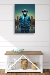 Takım Elbiseli Maymun Metropol Yağlı Kanvas Duvar Tablosu thumbnail 2