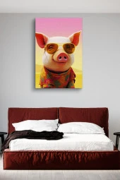 Kıyafet Giymiş Domuz Yağlı Kanvas Tablo thumbnail 2