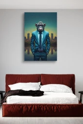 Takım Elbiseli Maymun Metropol Yağlı Kanvas Duvar Tablosu thumbnail 3