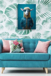 Modernist Mavi Deri Ceket Giymiş Koyun Yağlı Kanvas Tablo - 5