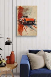 Turuncu Klasik Retro Araba Kanvas Tablo thumbnail 4