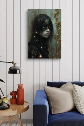 Modernist Maskeli Sanatsal Kadın Portre Yağlı Kanvas Tablo thumbnail 4
