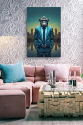 Takım Elbiseli Maymun Metropol Yağlı Kanvas Duvar Tablosu thumbnail 7