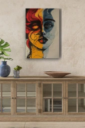 Güneş ve Ay Detaylı Yüz Görünümü Yağlı Kanvas Tablo thumbnail 1