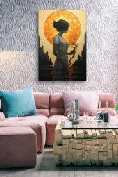 Deniz İçerisinde Dal Tutan Kadın Yağlı Kanvas Tablo thumbnail 3