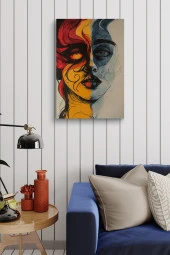 Güneş ve Ay Detaylı Yüz Görünümü Yağlı Kanvas Tablo thumbnail 3