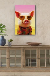 Kıyafet Giymiş Domuz Yağlı Kanvas Tablo thumbnail 1