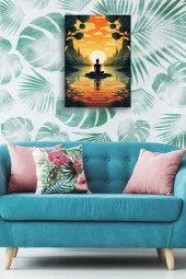 Gün Batımına Karşı Oturan Adam Yağlı Kanvas Tablo thumbnail 4