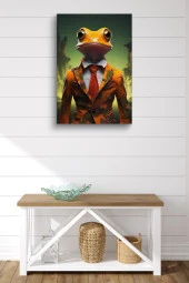 Kıyafet Giymiş Sarı Kurbağa Yağlı Kanvas Tablo thumbnail 2