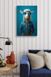 Modernist Mavi Deri Ceket Giymiş Koyun Yağlı Kanvas Tablo - 4