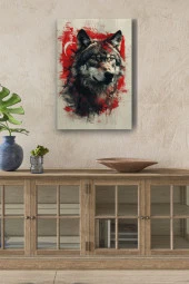 Türk Bayrağı Detaylı İri Kurt Yağlı Kanvas Tablo thumbnail 1