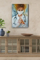 Sağlık Personeli Sanatsal Tasarım Yağlı Kanvas Tablo thumbnail 1