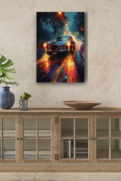 Gece Işıkları Detaylı Retro Araba Yağlı Kanvas Tablo thumbnail 1