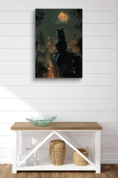 Dolunaya Karşı Bakan Rakun Yağlı Kanvas Tablo thumbnail 2