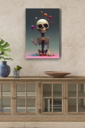 Balonlu Kemikten Mutlu İskelet Yağlı Kanvas Tablo thumbnail 1