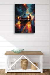 Gece Işıkları Detaylı Retro Araba Yağlı Kanvas Tablo thumbnail 2