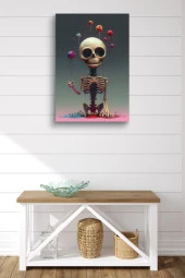 Balonlu Kemikten Mutlu İskelet Yağlı Kanvas Tablo thumbnail 2
