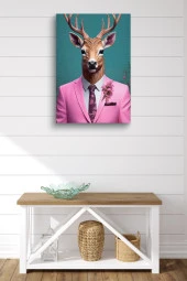 Pembe Takım Elbiseli Geyik Yağlı Kanvas Tablo thumbnail 2