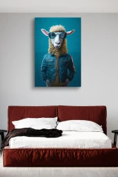 Modernist Mavi Deri Ceket Giymiş Koyun Yağlı Kanvas Tablo - 3