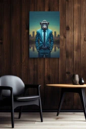 Takım Elbiseli Maymun Metropol Yağlı Kanvas Duvar Tablosu thumbnail 6